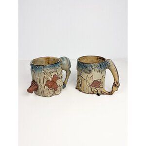 Vintage John Buck 3D giraffe mug set - made in Japan - imported by Giftcraft